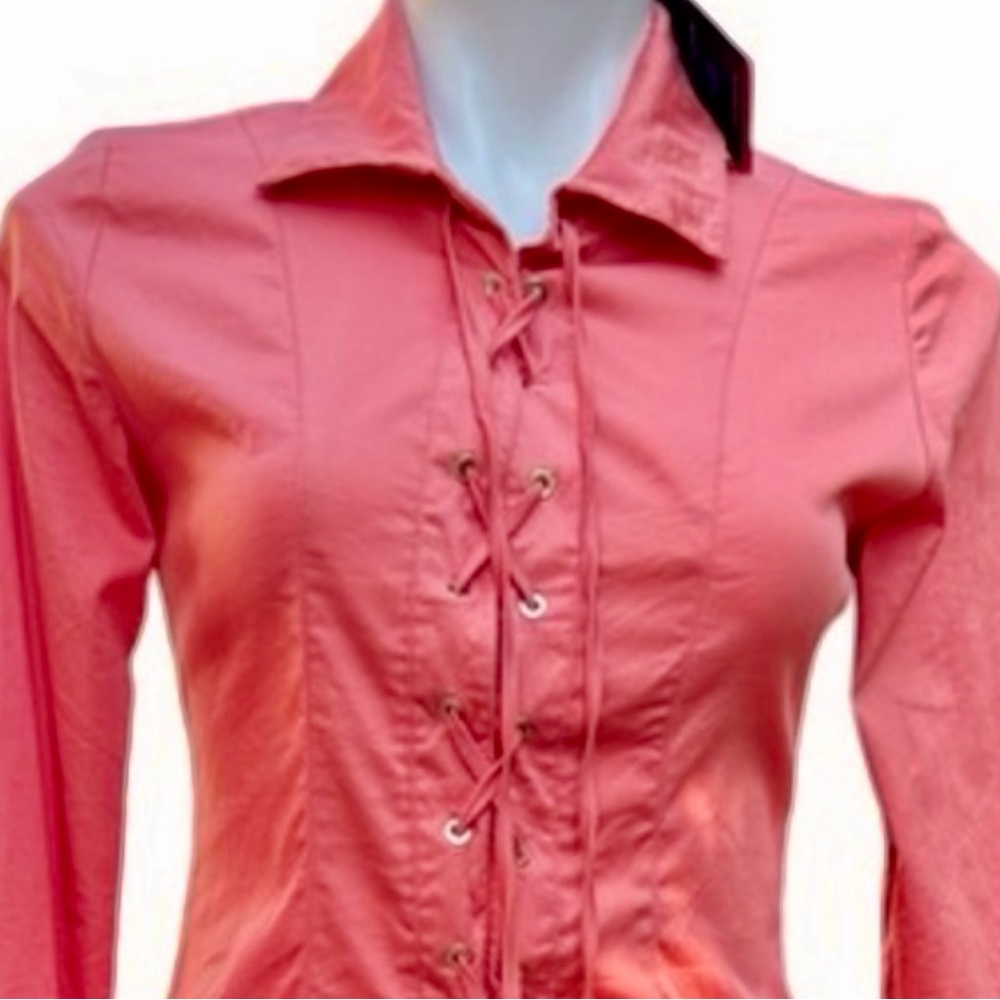 NWT Coral Lace-Up Corset Mini Dress stretch Lycra 3/4 Sleeve Collared Sz 2